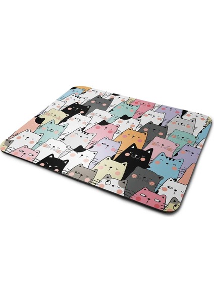 Renkli Seyirci Kediler Desenli Kaymaz Taban Dikdörtgen Mouse Pad