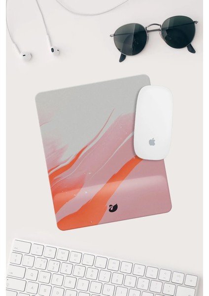 Pembe Turuncu Mermer Desenli Bilek Destekli Dikdörtgen Mouse Pad