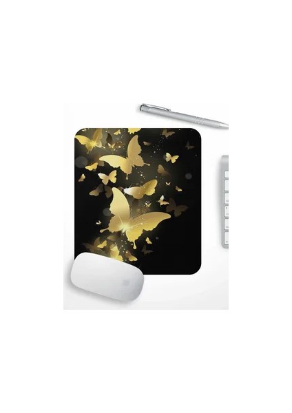 Altın Kelebek Desenli Bilek Destekli Mouse Pad