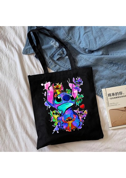 967 Y2K 90S Disney Stitch Tote Çanta Kanvas Omuz Çantası Eko Hip Hop Lilo ve Stitch Alışveriş Çantası Kadın Tote Alışveriş Çantası Kadın (Yurt Dışından)