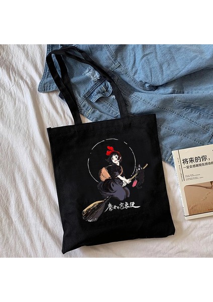 BLACK70 Anime Ruhların Kaçışı Totoro Alışveriş Çantası Grafik Tote Harajuku Alışveriş Çantası Kadın Kanvas Omuz Çantası Kadın Ulzzang Komik Eko 90S (Yurt Dışından)