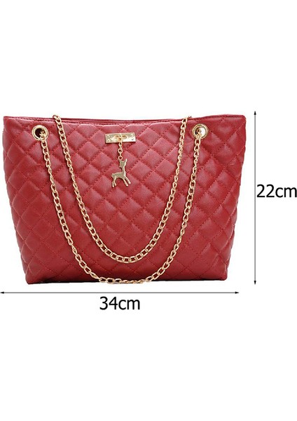 Stil 1 Kırmızı Klasik Elmas Kafes Çanta Moda Kadınlar Büyük Kapasiteli En Saplı Çanta Saf Renk Ince Zincir Omuz Crossbody Çanta Cумка (Yurt Dışından)