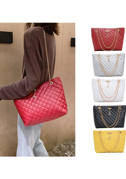 Stil 1 Kırmızı Klasik Elmas Kafes Çanta Moda Kadınlar Büyük Kapasiteli En Saplı Çanta Saf Renk Ince Zincir Omuz Crossbody Çanta Cумка (Yurt Dışından) modelleri