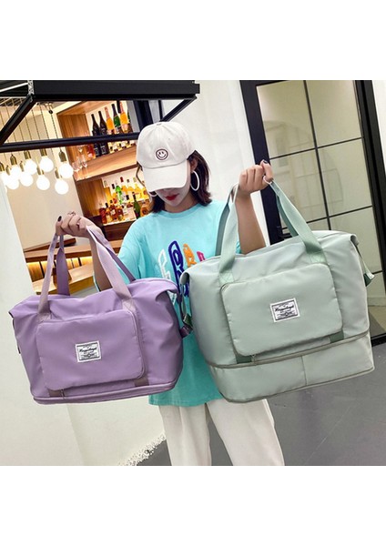Purple2 Katlanabilir Büyük Kapasiteli Depolama Katlanır Çanta Seyahat Çantaları Tote Bagaj Çanta Üzerinde Taşımak Su Geçirmez Duffel Kadın Omuz Çantaları (Yurt Dışından)