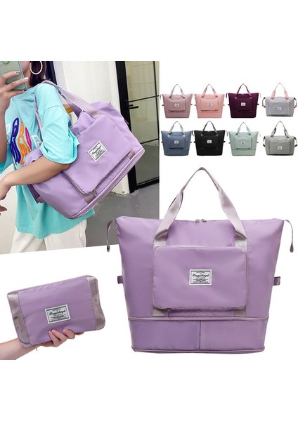 Purple2 Katlanabilir Büyük Kapasiteli Depolama Katlanır Çanta Seyahat Çantaları Tote Bagaj Çanta Üzerinde Taşımak Su Geçirmez Duffel Kadın Omuz Çantaları (Yurt Dışından)