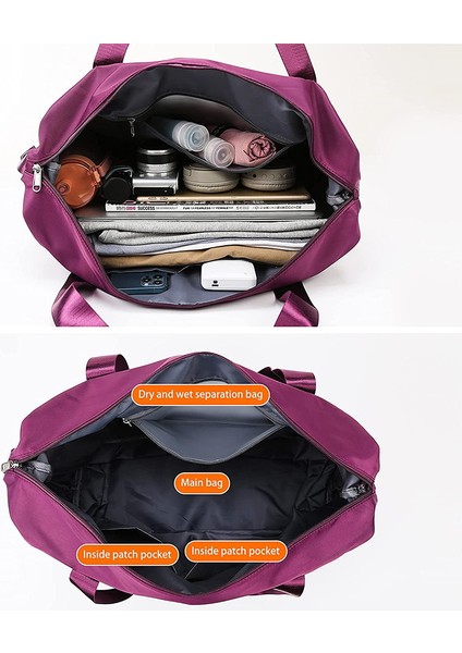 Purple2 Katlanabilir Büyük Kapasiteli Depolama Katlanır Çanta Seyahat Çantaları Tote Bagaj Çanta Üzerinde Taşımak Su Geçirmez Duffel Kadın Omuz Çantaları (Yurt Dışından)