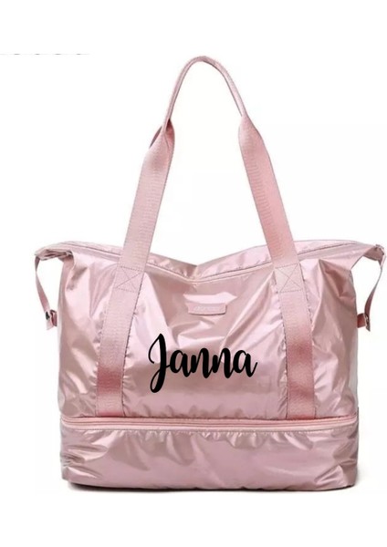 Gümüş Kişiselleştirilmiş Pembe Spor Çantası Spor Salonu Çanta Su Geçirmez Yoga Hafta Sonu Çantaları Ayakkabı Bölmesi ile Seyahat Yüzmek Duffle Blosa (Yurt Dışından) fiyatları