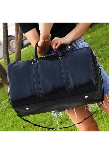 Siyah Deri Seyahat Çantası Büyük Duffle Bağımsız Büyük Spor Çanta Çanta Çanta Bagaj Omuz Çantası Siyah Erkekler Moda Fermuar Pu Сумка (Yurt Dışından)