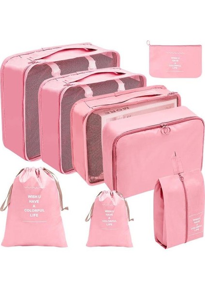 8 Adet Pembe 7/8/9/10 Adet Set Seyahat Organizatör Saklama Torbaları Bavul Ambalaj Küpleri Set Kılıfları Taşınabilir Bagaj Elbise Ayakkabı Düzenli Kılıfı Katlanır (Yurt Dışından)