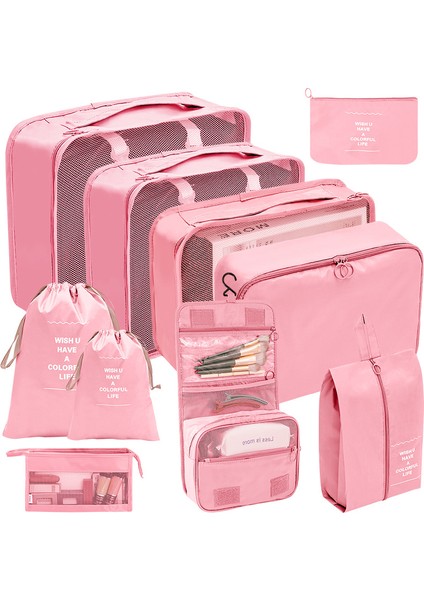 8 Adet Pembe 7/8/9/10 Adet Set Seyahat Organizatör Saklama Torbaları Bavul Ambalaj Küpleri Set Kılıfları Taşınabilir Bagaj Elbise Ayakkabı Düzenli Kılıfı Katlanır (Yurt Dışından)