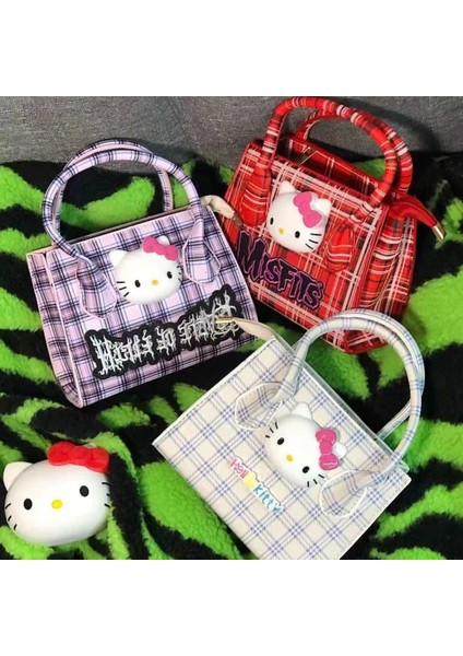 Beyaz 2022 Yeni Moda Vintage Ekose Lolita Çanta Retro Y2K Milenyum Baharat Kız Hello Kitty Kt Kafes Messenger Çanta Kadın Bayanlar (Yurt Dışından) fiyatları