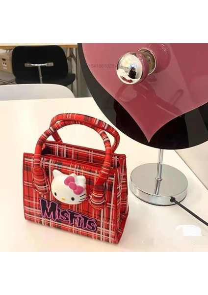 Beyaz 2022 Yeni Moda Vintage Ekose Lolita Çanta Retro Y2K Milenyum Baharat Kız Hello Kitty Kt Kafes Messenger Çanta Kadın Bayanlar (Yurt Dışından) modelleri