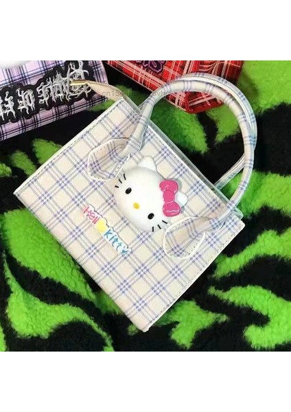 Beyaz 2022 Yeni Moda Vintage Ekose Lolita Çanta Retro Y2K Milenyum Baharat Kız Hello Kitty Kt Kafes Messenger Çanta Kadın Bayanlar (Yurt Dışından) fırsatları
