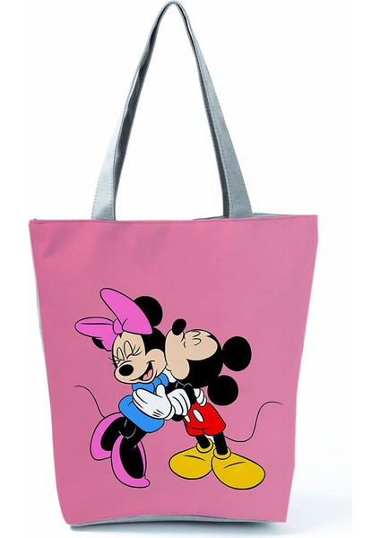 HL1685 Mickey Minnie Disney Mickey Minnie Baskılı Çanta Yüksek Kapasiteli Taşınabilir Omuz Çantası Karikatür Kadın Alışveriş Çantası Moda Seyahat Plaj Çantası (Yurt Dışından)
