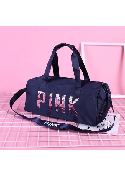 Derin Mavi Yeni Oxford Bez Seyahat Çantası Kadın Spor Eğitim Çantası Spor Salonu Için Kuru Islak Ayırma Ayakkabı Çanta Pembe Payetler Duffle Çanta (Yurt Dışından)