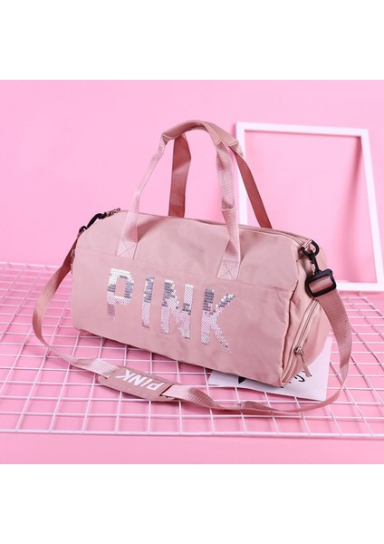 Derin Mavi Yeni Oxford Bez Seyahat Çantası Kadın Spor Eğitim Çantası Spor Salonu Için Kuru Islak Ayırma Ayakkabı Çanta Pembe Payetler Duffle Çanta (Yurt Dışından) fırsatları