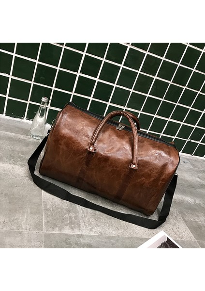 Stil 1 Lt Kahverengi Yüksek Kapasiteli Seyahat Çantası Bagaj Unisex Eğlence Spor Haftasonu Çantası Iş Bavulu Yumuşak Deri Seyahat Duffels Omuz Çantaları (Yurt Dışından)