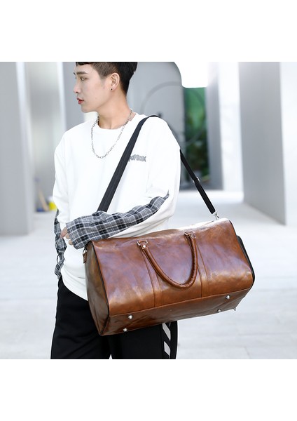 Stil 1 Lt Kahverengi Yüksek Kapasiteli Seyahat Çantası Bagaj Unisex Eğlence Spor Haftasonu Çantası Iş Bavulu Yumuşak Deri Seyahat Duffels Omuz Çantaları (Yurt Dışından)