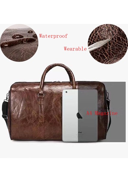 Stil 1 Lt Kahverengi Yüksek Kapasiteli Seyahat Çantası Bagaj Unisex Eğlence Spor Haftasonu Çantası Iş Bavulu Yumuşak Deri Seyahat Duffels Omuz Çantaları (Yurt Dışından)
