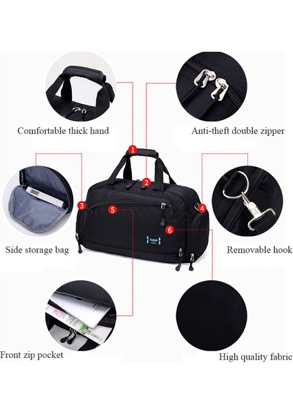 Siyah Sıcak Su Geçirmez Naylon Seyahat El Çantası Erkekler Moda Hafta Sonu Çanta Taşımak Vintage Rahat Duffel Omuz Çantaları Kadın Gecede Çanta (Yurt Dışından)
