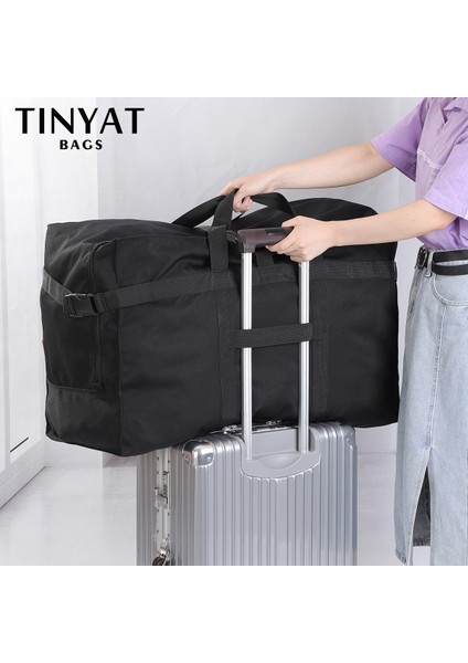 T3009 Siyah Tınyat Katlanır Erkekler Bagaj Seyahat Çantası Büyük Kapasiteli Bez Çantalar Kadınlar Için Erkek Hafta Sonu Protable Duffle Çanta Siyah Adam Çanta (Yurt Dışından) modelleri