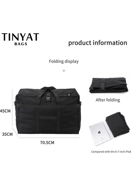 T3009 Siyah Tınyat Katlanır Erkekler Bagaj Seyahat Çantası Büyük Kapasiteli Bez Çantalar Kadınlar Için Erkek Hafta Sonu Protable Duffle Çanta Siyah Adam Çanta (Yurt Dışından) indirimleri