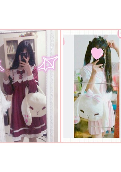C 45X33 cm Kürklü Sevimli Tavşan Sırt Çantası Kadın Japon Harajuku Kawaii Lolita Y2K Estetik Rahat Paket Fairycore Alt Çanta Kore Moda (Yurt Dışından) modelleri
