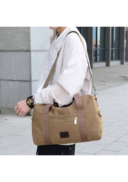 S Kahve Erkek Moda Eğlence Seyahat Taşınabilir Duffel Çanta Tuval Seyahat Tote Çapraz Vücut Klasik Çanta Erkekler Messenge (Yurt Dışından)