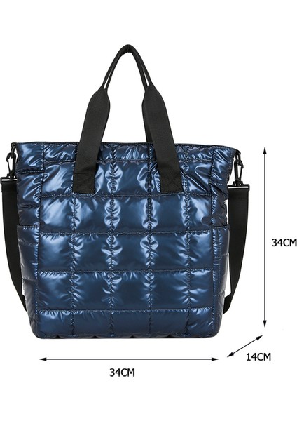 Mavi Moda Büyük Tote Yastıklı Çanta Kadın Naylon Pamuk Yastıklı Kapitone Kafes Çanta Uzay Pamuk Crossbody Çanta Kış Çanta (Yurt Dışından) fiyatları