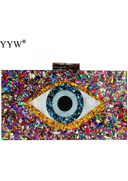 Gül Patchwork Glitter Nazar Akrilik Çanta Pvc Plastik Kutu Manşonlar Zincir Shouler Çanta Seyahat Akşam Çanta Kadın Crossbody Çanta (Yurt Dışından)