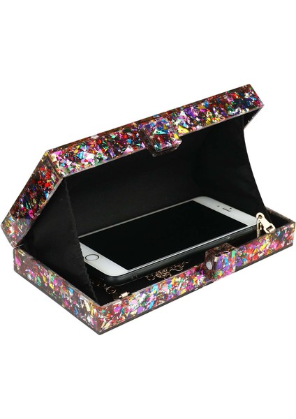 Gül Patchwork Glitter Nazar Akrilik Çanta Pvc Plastik Kutu Manşonlar Zincir Shouler Çanta Seyahat Akşam Çanta Kadın Crossbody Çanta (Yurt Dışından) fırsatları