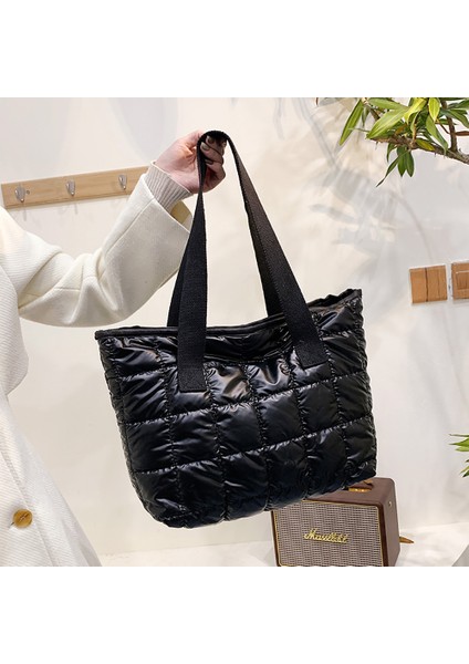 Kamuflaj Moda Büyük Bez Yastıklı Çanta Kadın Naylon Pamuk Yastıklı Kapitone Kafes Çanta Uzay Pamuk Crossbody Çanta Kış Çanta (Yurt Dışından)