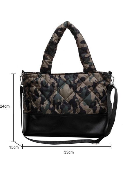 Kamuflaj Moda Büyük Bez Yastıklı Çanta Kadın Naylon Pamuk Yastıklı Kapitone Kafes Çanta Uzay Pamuk Crossbody Çanta Kış Çanta (Yurt Dışından)