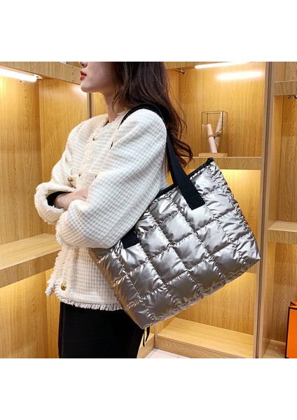 Kamuflaj Moda Büyük Bez Yastıklı Çanta Kadın Naylon Pamuk Yastıklı Kapitone Kafes Çanta Uzay Pamuk Crossbody Çanta Kış Çanta (Yurt Dışından)