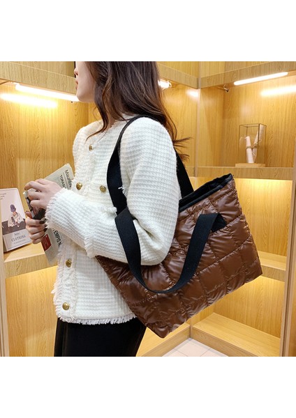 Kamuflaj Moda Büyük Bez Yastıklı Çanta Kadın Naylon Pamuk Yastıklı Kapitone Kafes Çanta Uzay Pamuk Crossbody Çanta Kış Çanta (Yurt Dışından)