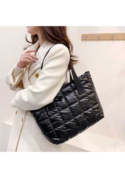 Kamuflaj Moda Büyük Bez Yastıklı Çanta Kadın Naylon Pamuk Yastıklı Kapitone Kafes Çanta Uzay Pamuk Crossbody Çanta Kış Çanta (Yurt Dışından)
