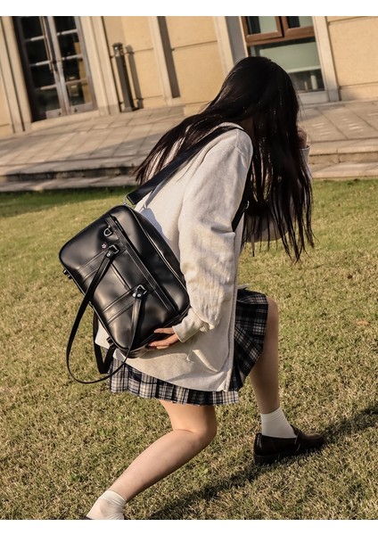 Siyah-Hiçbir Kayış Japon Öğrenci Çantaları Çanta Lise Öğrencileri Jk Üniforma Çanta Unisex Omuz Çantaları Postacı Çantaları Kadınlar Için Pu Deri (Yurt Dışından) fırsatları