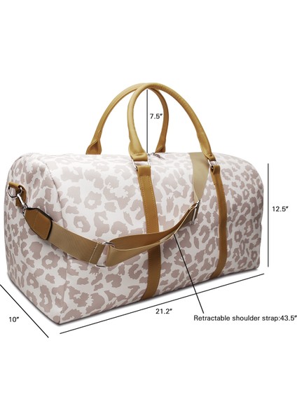 Kolları ile Siyah Weekender Leopar Duffle Çantalar Rahat Seyahat Plaj Tote Büyük Kapasiteli Pu Bagaj Tote Weekender Gecelik Kadın Çantası (Yurt Dışından)