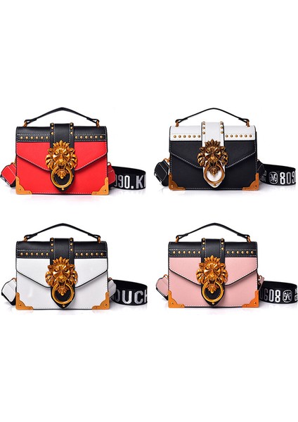 Kırmızı Moda Kadınlar Metal Aslan Çanta Crossbody Çanta Metal Aslan Kafası Marka Perçin Omuz Çantası Messenger Çanta (Yurt Dışından) fiyatları