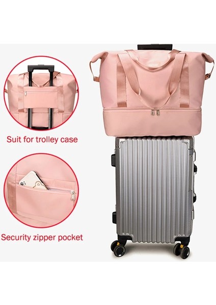 Açık Pembe Seyahat Çantası Kadın Tote Çanta Çanta Su Geçirmez Omuz Çantası Kadın Hafta Sonu Spor Çantası Spor Çantası Ayakkabı Bölmesi (Yurt Dışından) fırsatları