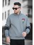 Babar Üç Iplik Şardonlu Nakışlı Fermuarlı Dik Yaka Oversize Erkek Sweatshirt 2