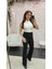 Derin Boutique Kadın V Yaka Fermuarlı Likralı Crop Top Bluz 1