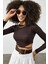 Kahverengi Biye Detaylı Crop Kaşkorse Bluz 2KXK2-45853-18 1