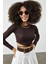 Kahverengi Biye Detaylı Crop Kaşkorse Bluz 2KXK2-45853-18 2