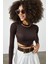 Kahverengi Biye Detaylı Crop Kaşkorse Bluz 2KXK2-45853-18 4