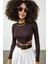 Kahverengi Biye Detaylı Crop Kaşkorse Bluz 2KXK2-45853-18 5