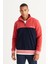 Erkek Lacivert-mercan Standart Fit Normal Kesim Dik Bato Yaka Desenli Polar Sweatshirt 1