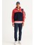 Erkek Lacivert-mercan Standart Fit Normal Kesim Dik Bato Yaka Desenli Polar Sweatshirt 2