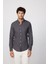 Slim Fit Uzun Kol Biyeli Yaka Düğmeli Keten Gri Erkek Gömlek 2