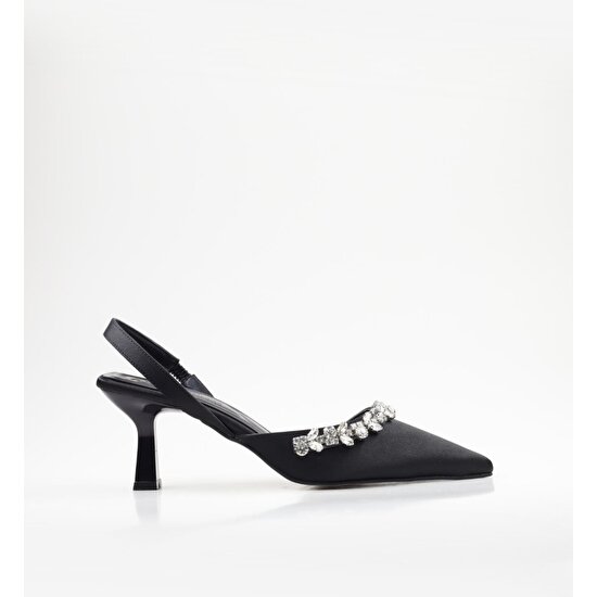 NiceDiffer Kadın Stiletto Önü Taş Detaylı Saten Abiye Ayakkabı